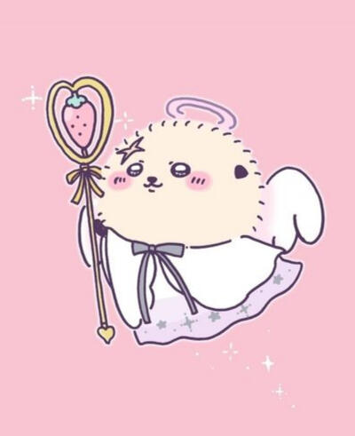 a fullbody drawing of 'Chiikawa' character Rakko in an angel outfit